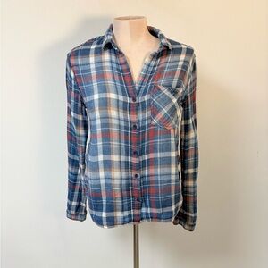Anthropologie Cloth & Stone Blue Plaid Flannel Shirt Small